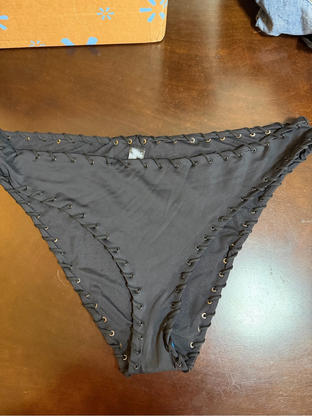 Good American Black Lace Up Bikini Bottoms Size 5XL NWOT